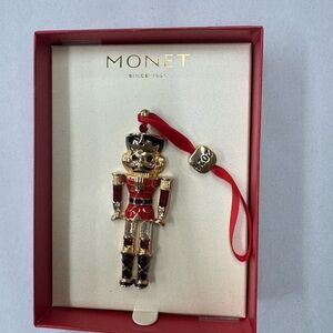 Monet Festive Nutcracker Ornament in Red and Gold